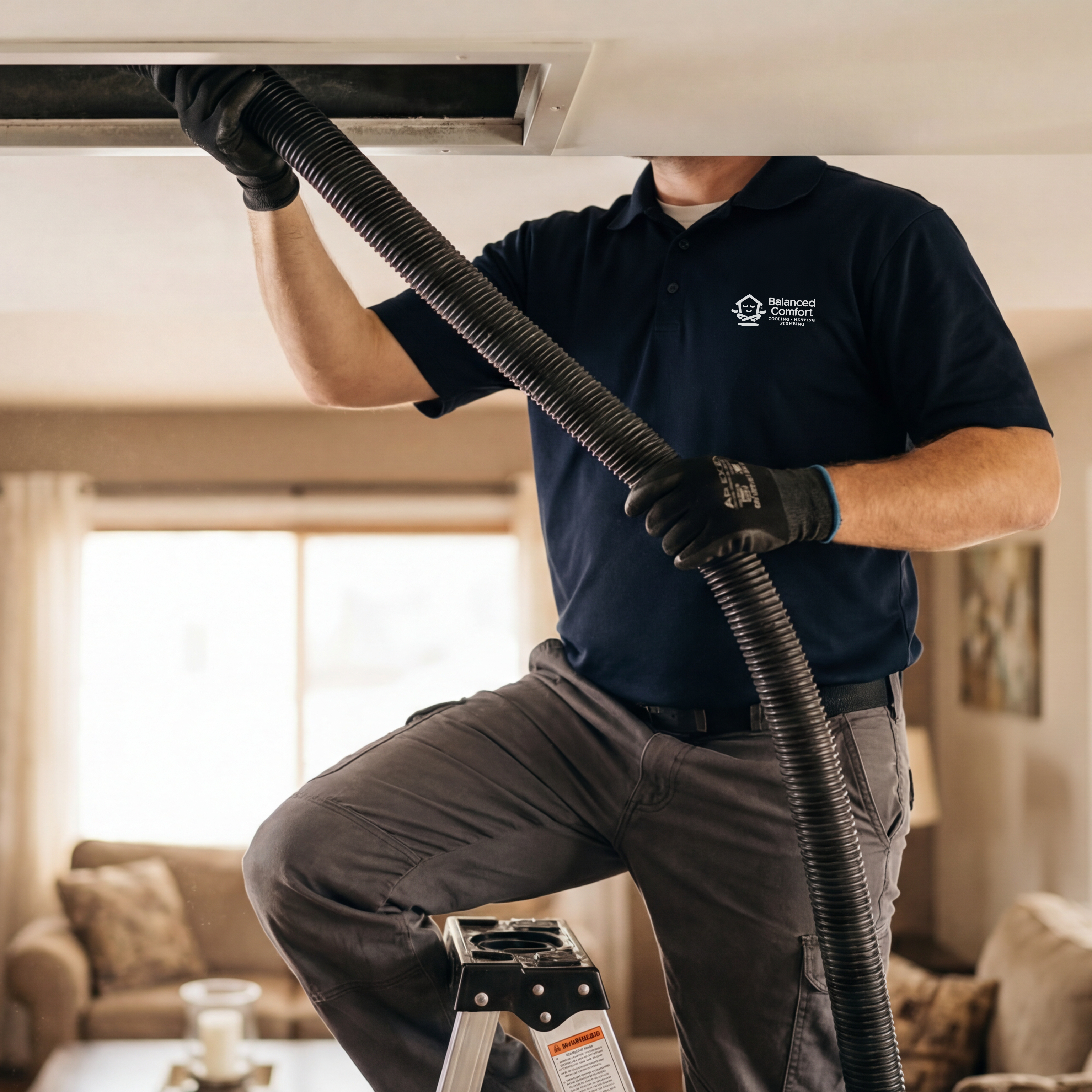 Professional duct cleaning in progress