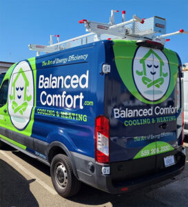 Balanced comfort truck blue with logo on back and sides