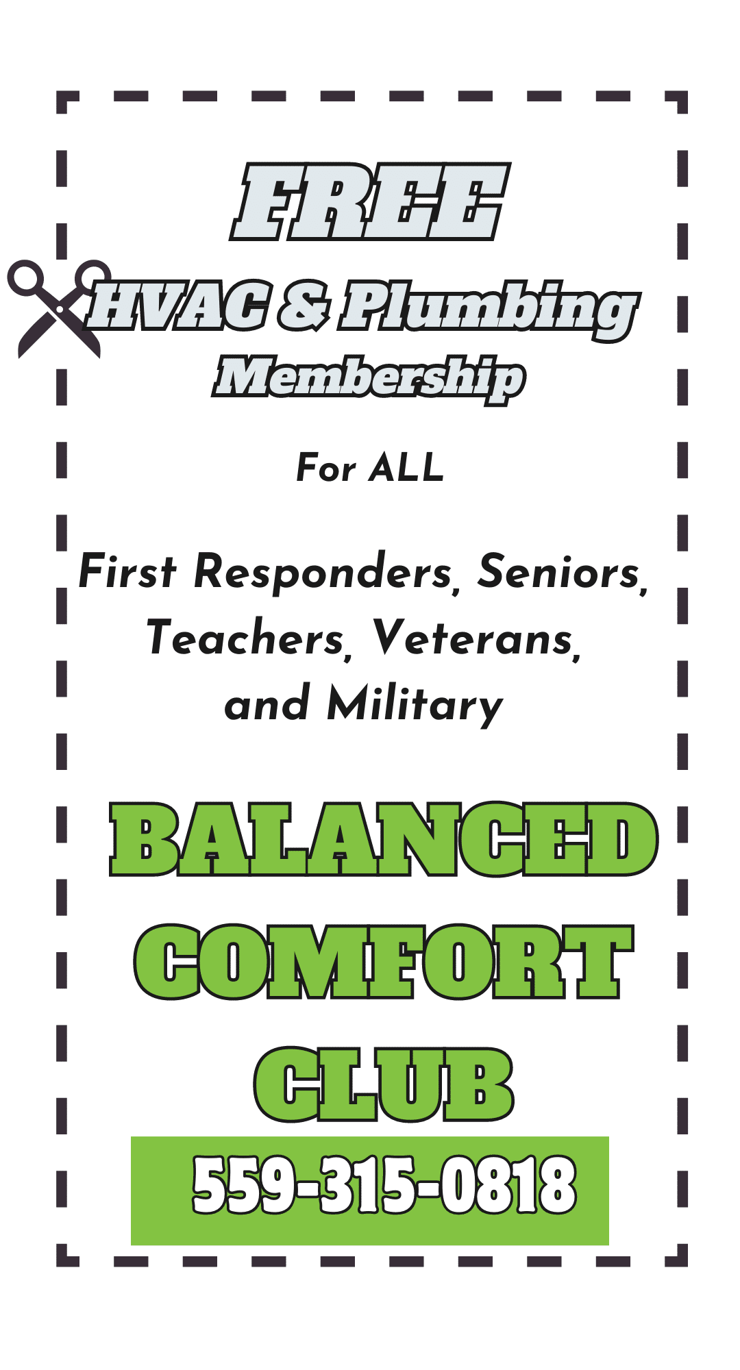 We are offering a free HVAC and Plumbing membership through our Balanced Comfort Club for all veterans, military, teachers, seniors, and first responders. join today.
