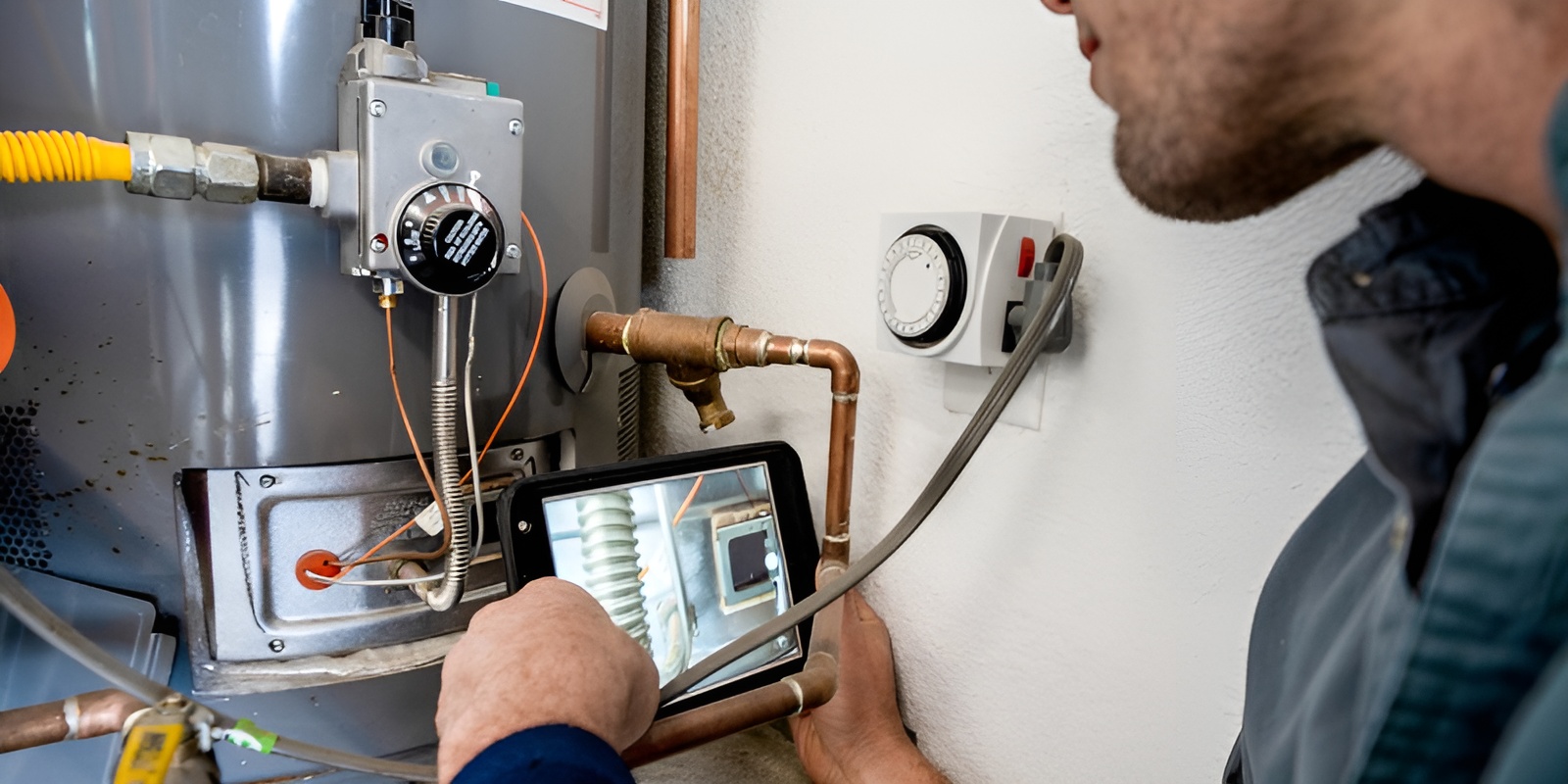 Furnace tune-up -Photographing a Furnace Hot Water Heater and Air Conditioning Unit