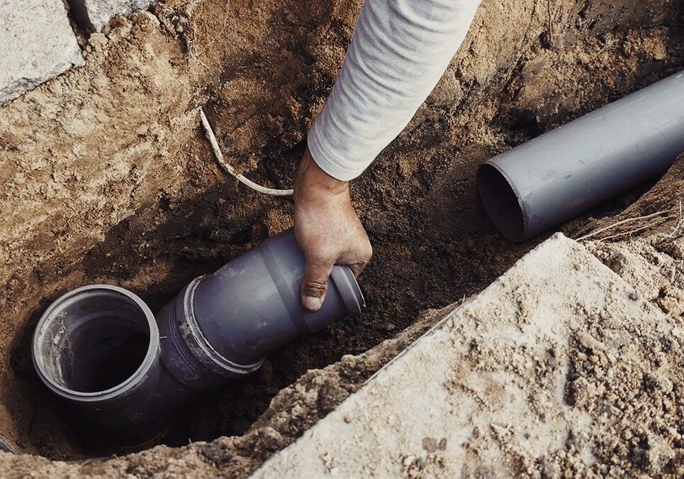commercial plumbing installation of new sewer pipe
